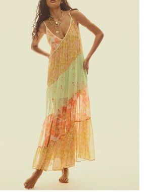 Free People Luna Grace Floral Maxi Dress - Mint, Peach, Yellow